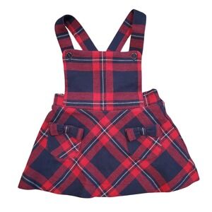Janie and Jack Baby Girl Red Navy Plaid Cotton Knit Jumper Dress 3-6 Months NWT